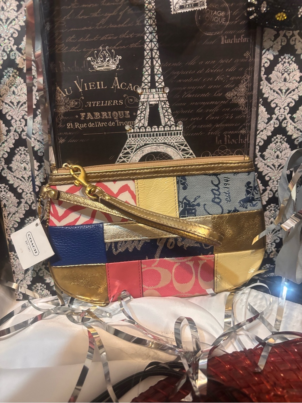 Coach Multicolor Patchwork Wristlet with Gold Accents